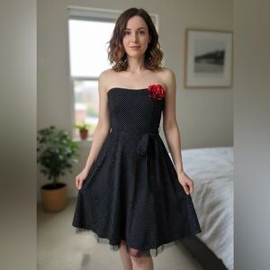 Vintage M Collection Polka Dot Strapless Rockabilly Dress with Tulle - Size 9
